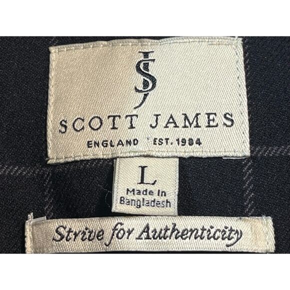 Scott James Black Plaid Flannel Faux Leather Flip Cuff Large England Modern Prep - Picture 9 of 12